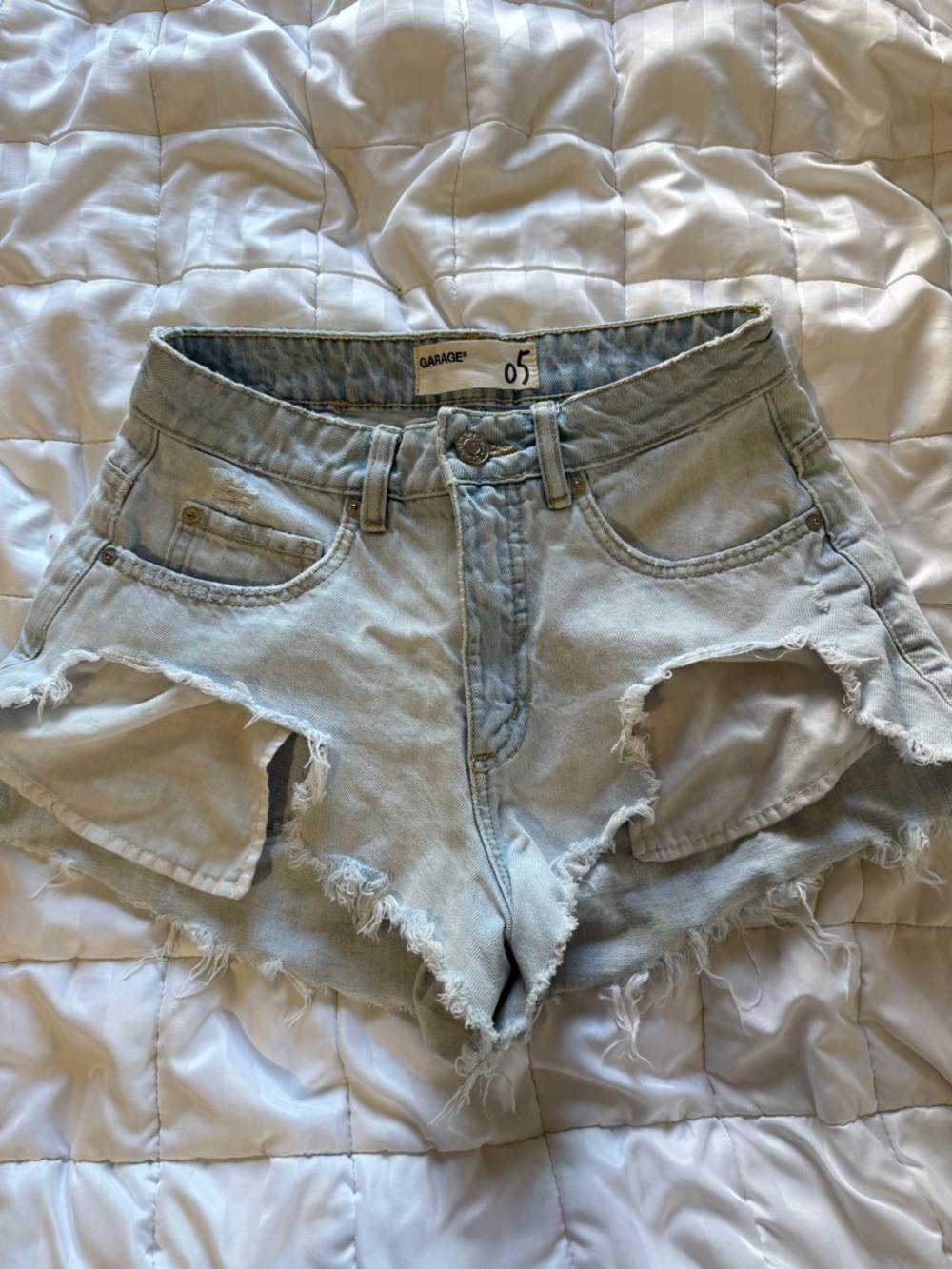 Garage Light Wash Distressed Denim Cutout Shorts - Light Blue